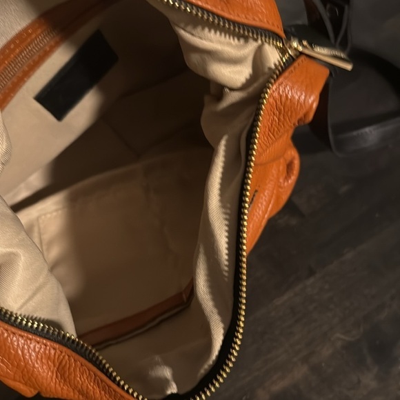 Valentina Italy Orange Pebbled Genuine Leather Handbag Backpack - Picture 5 of 8